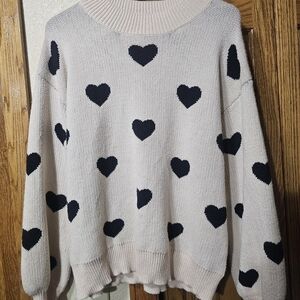Cream Heart Pattern Womens Sweater - Cozy Long Sleeve Pullover